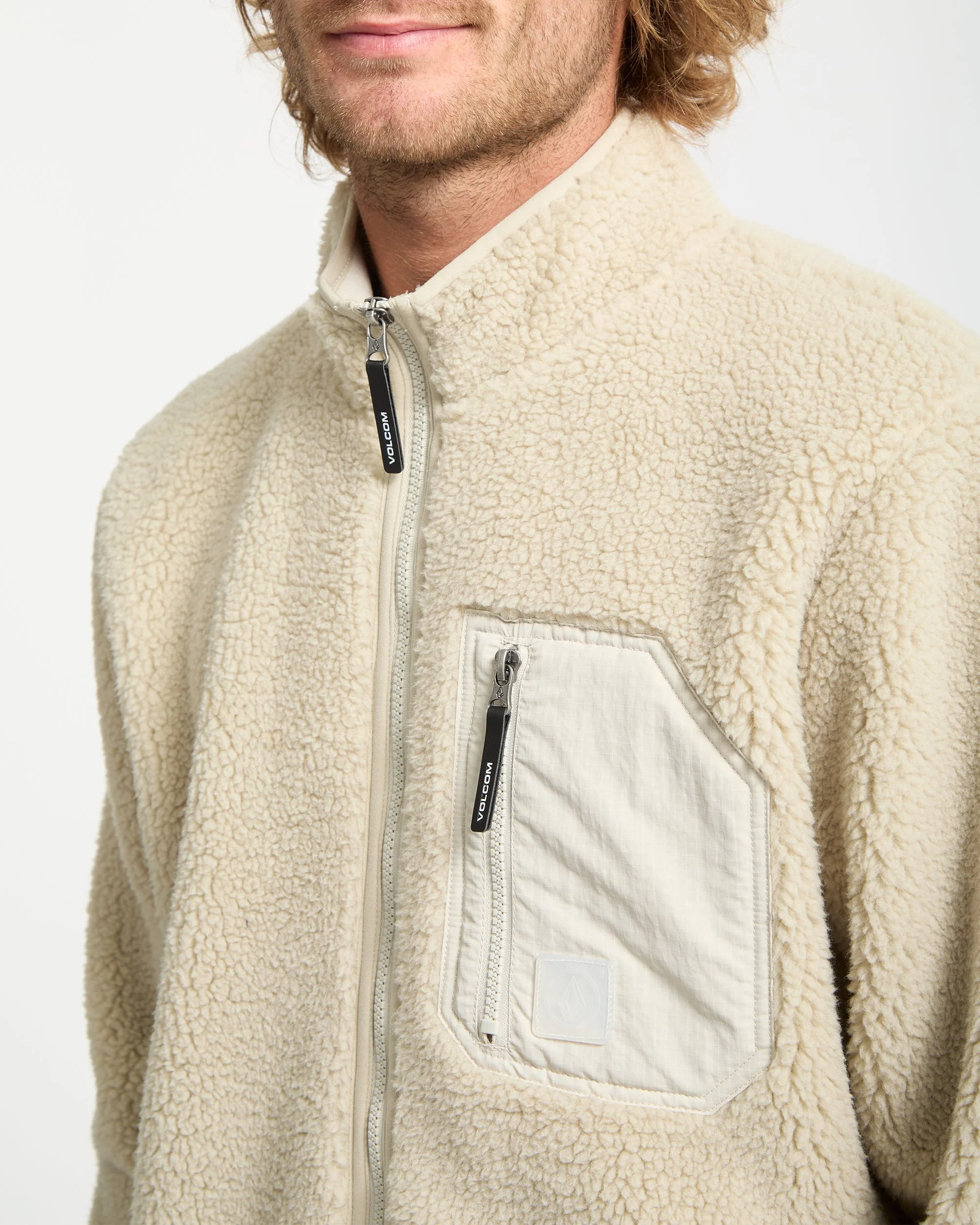 Muzzer Fuzzar Zip Sherpa Sweatshirt - Stone - Image 4