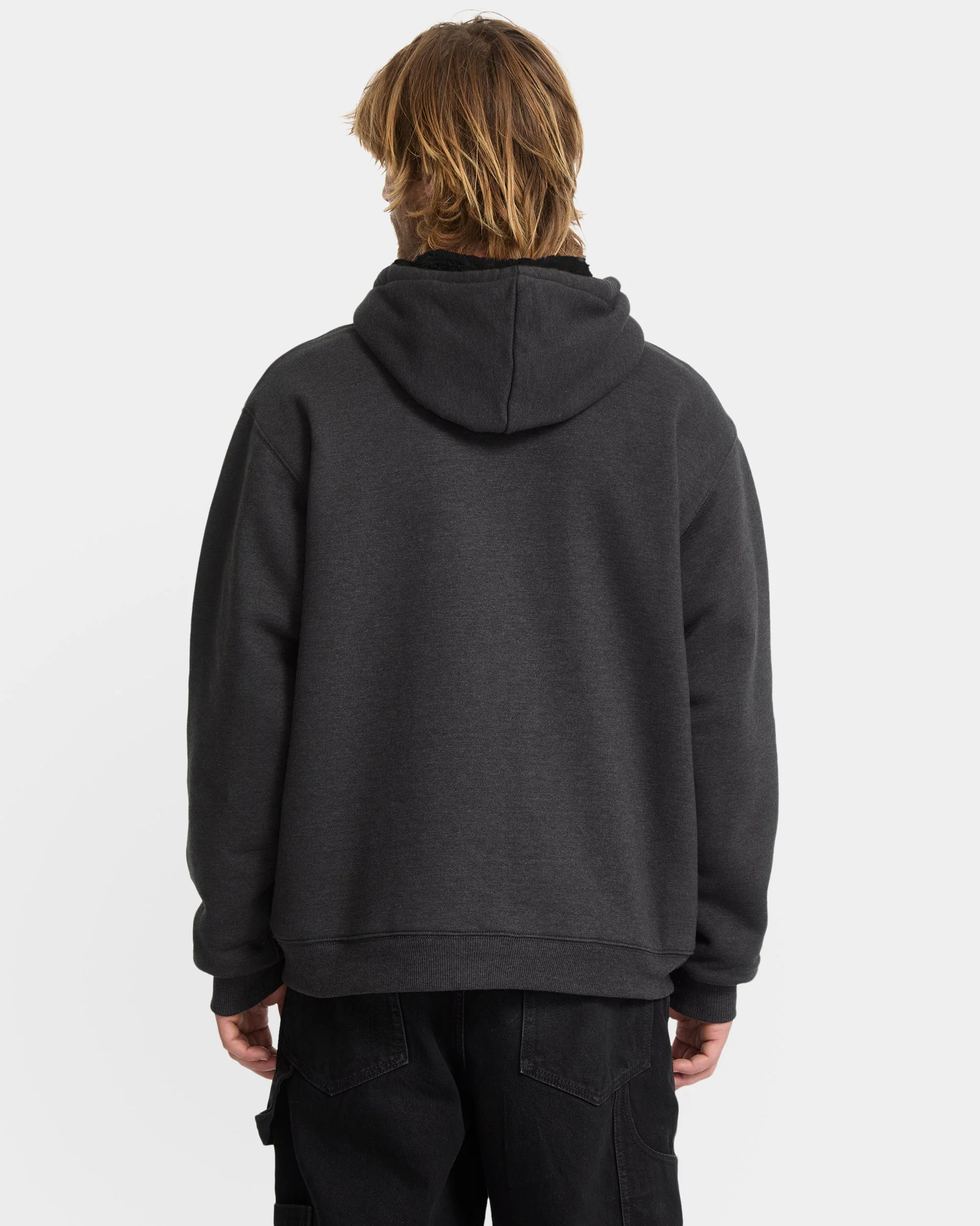 Single Stone Zip Sherpa Hoodie - Heather Black - Image 2